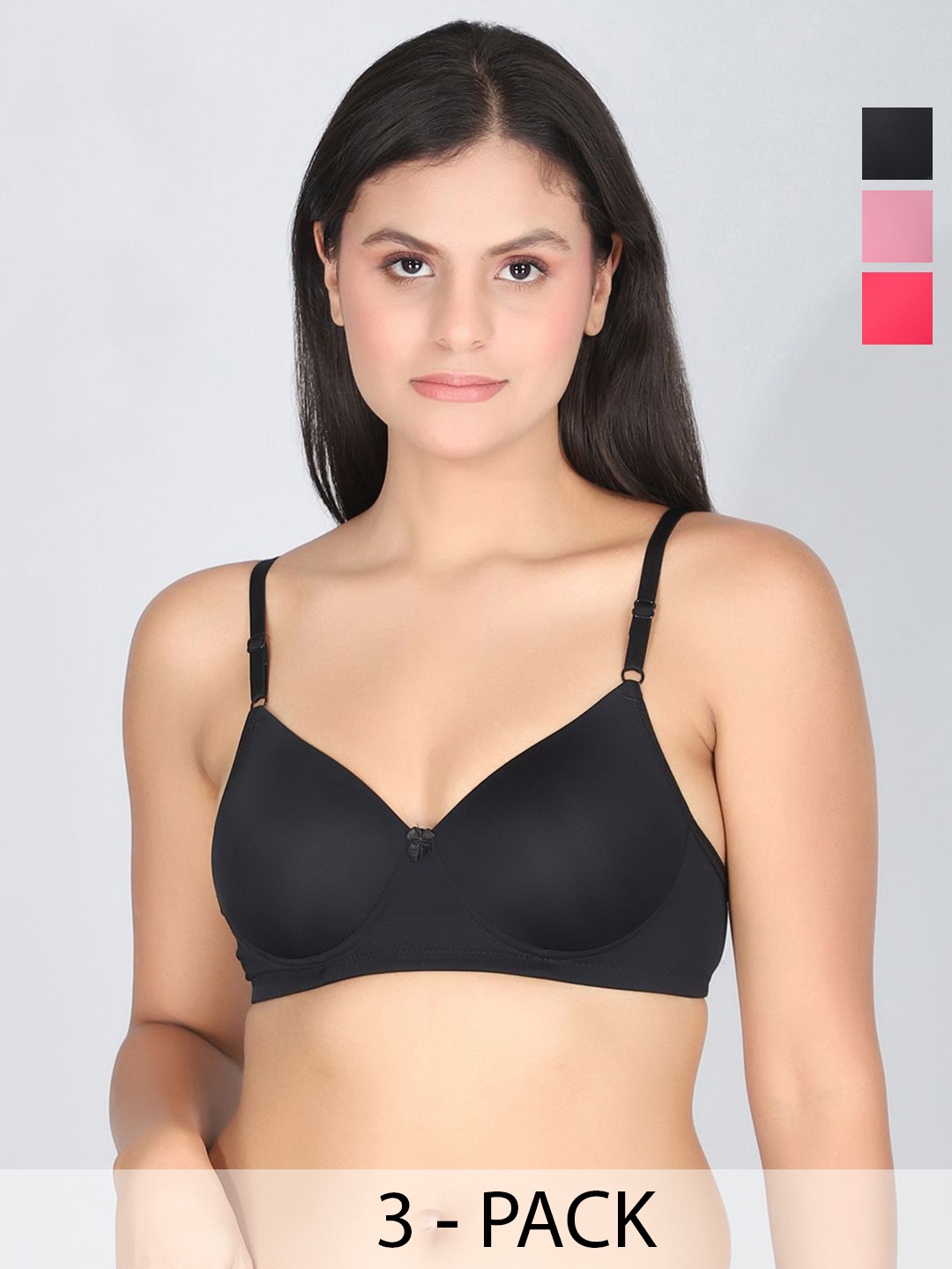 

StyFun Pack Of 3 Full Coverage Lightly Padded Everyday Bra, Black