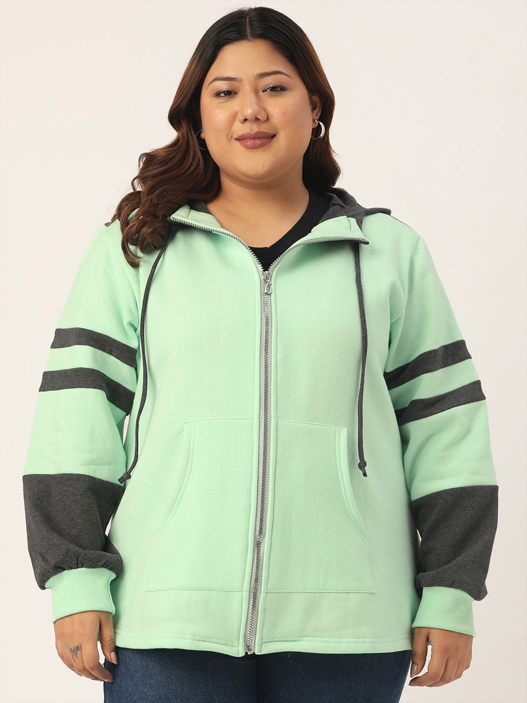 

theRebelinme Women Colourblocked Open Front Jacket, Sea green