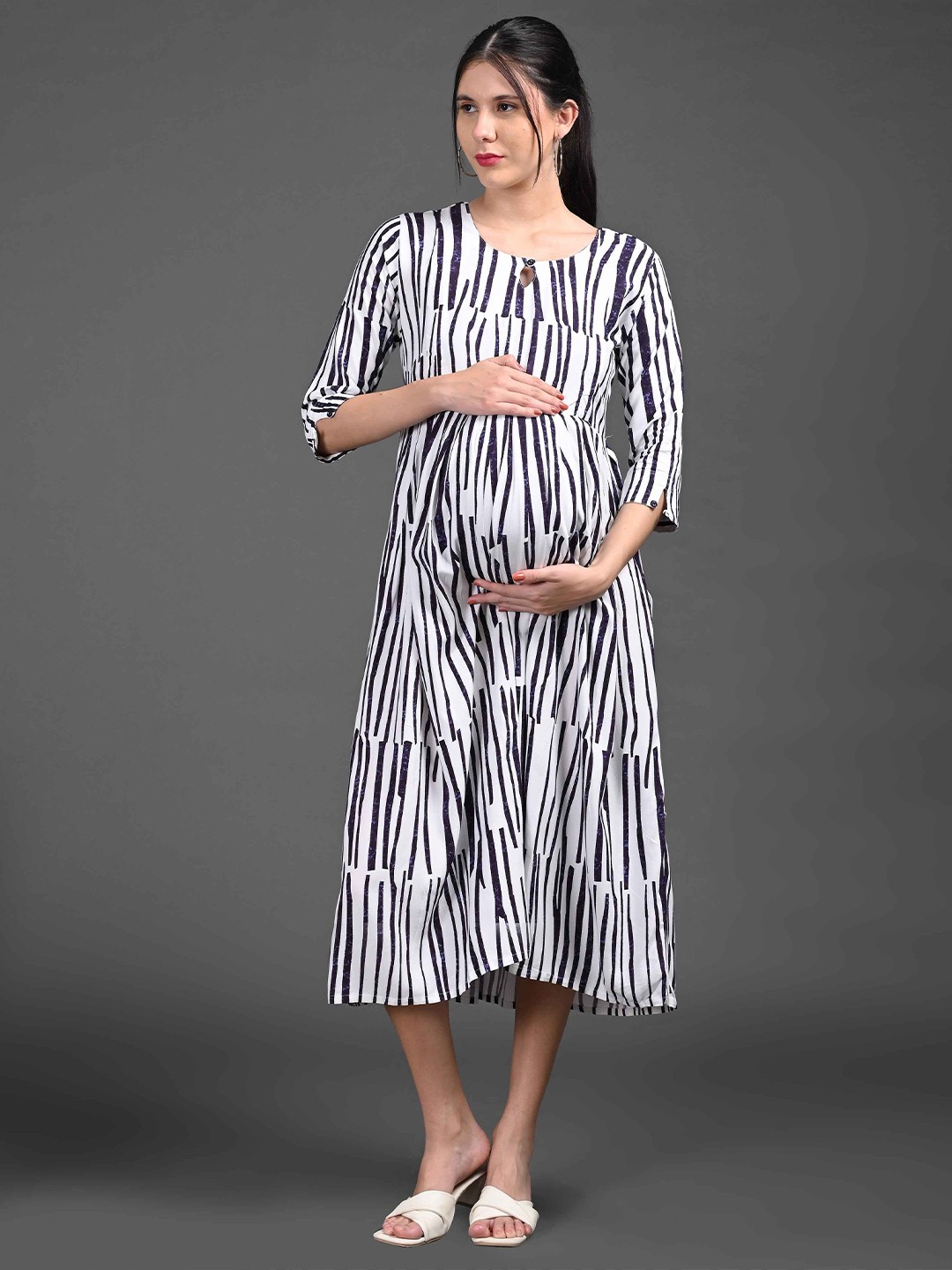 

GOLDSTROMS Print A-Line Midi Dress, White