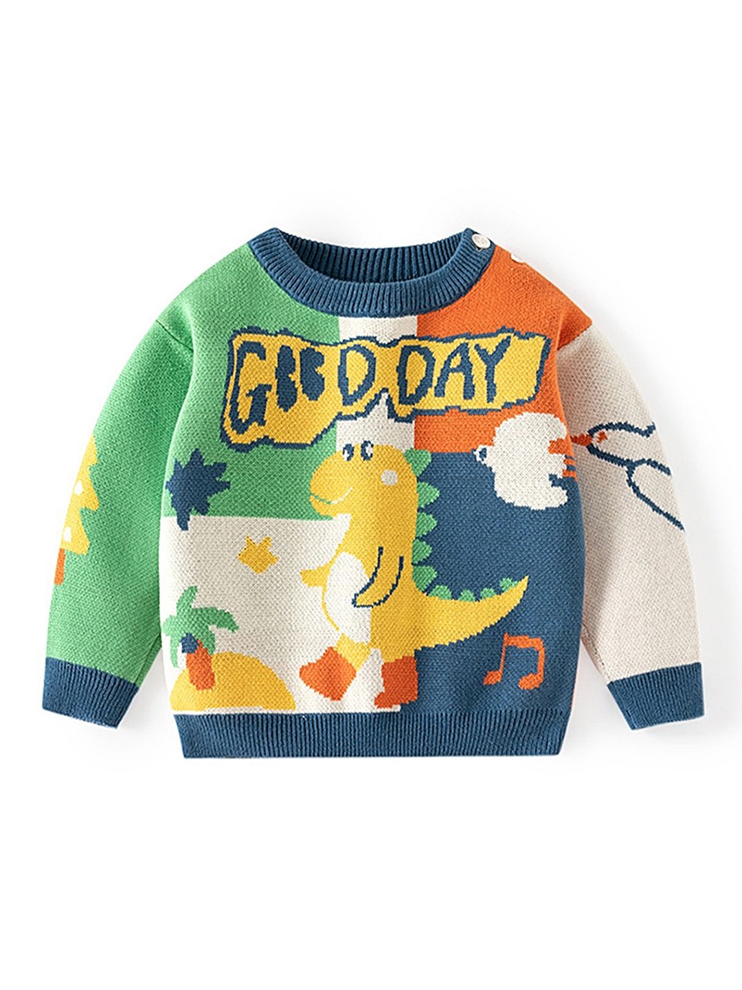 

LULU & SKY Boys Typography Printed Pure Cotton Pullover, Green