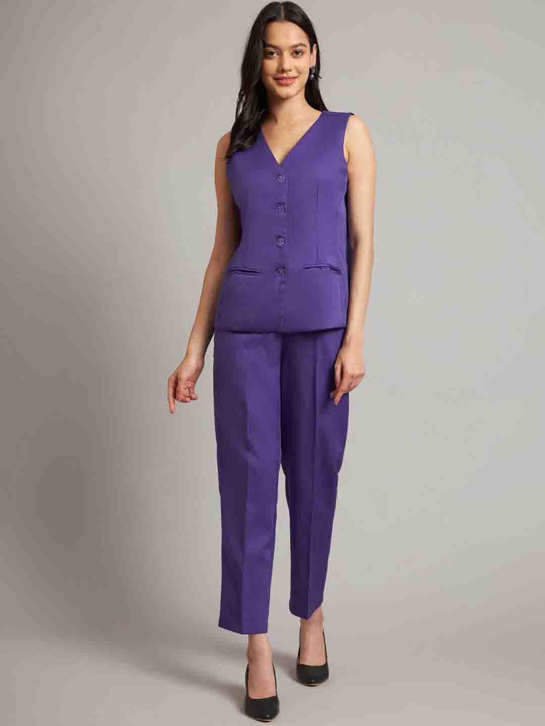 

BRINNS Women Collarless Single-Breasted Two Piece Suit, Violet