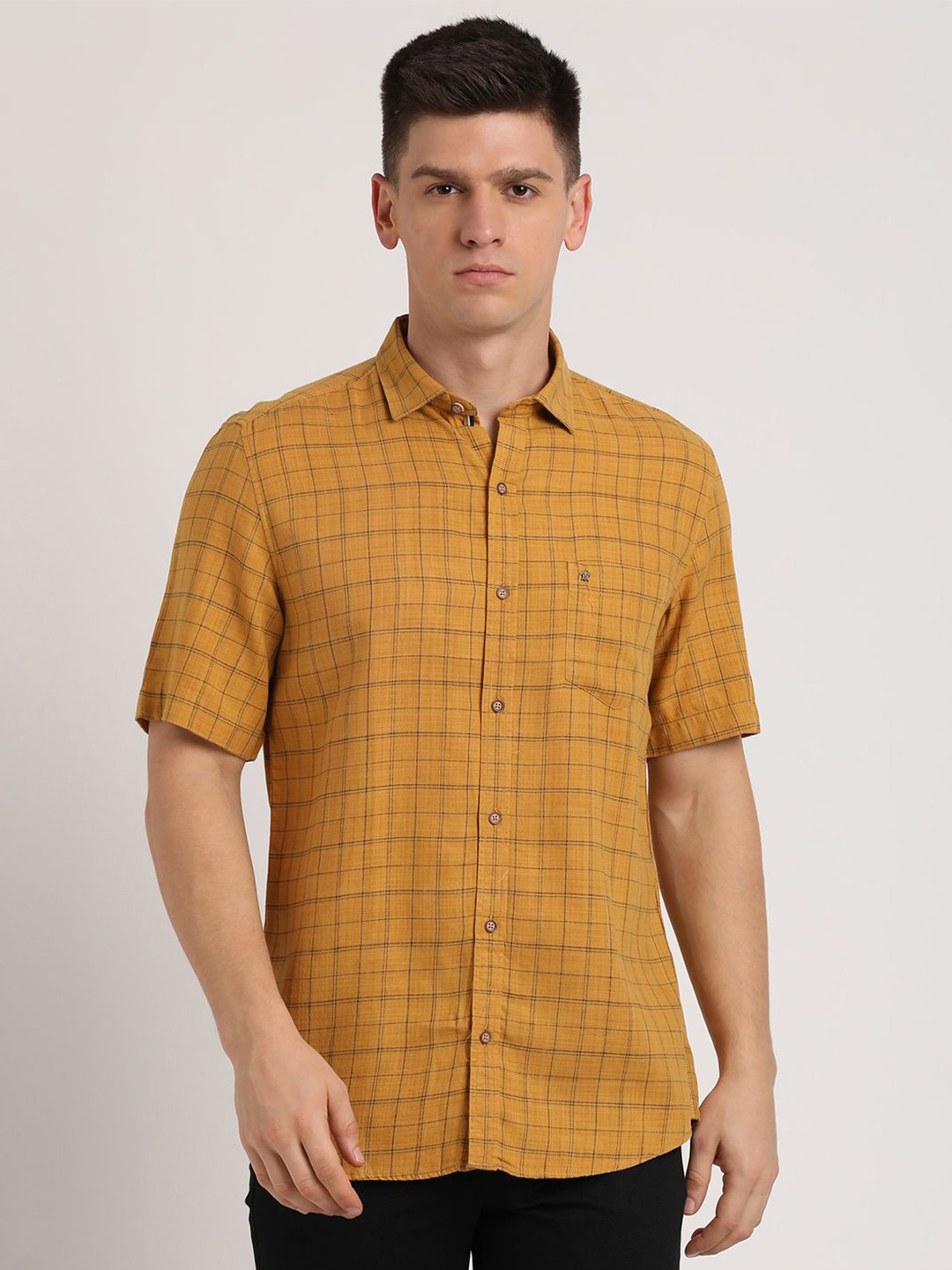 

Turtle Men Relaxed Slim Fit Grid Tattersall Checks Opaque Checked Casual Shirt, Yellow