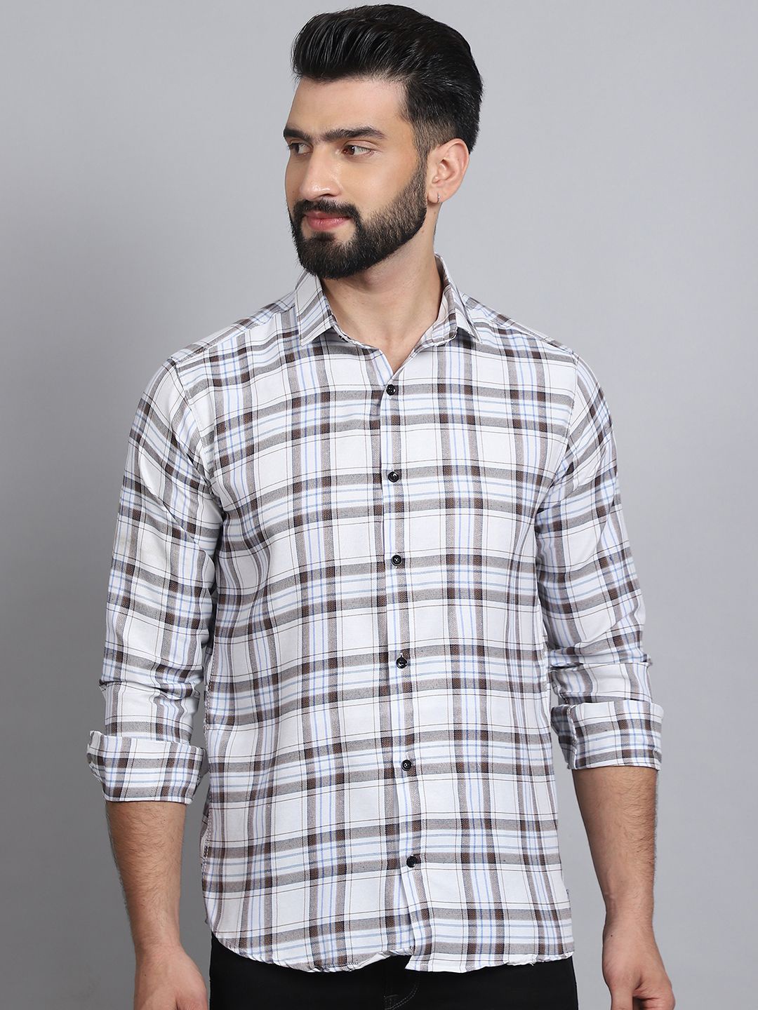 

Tanip Men Sheer Checked Casual Shirt, White