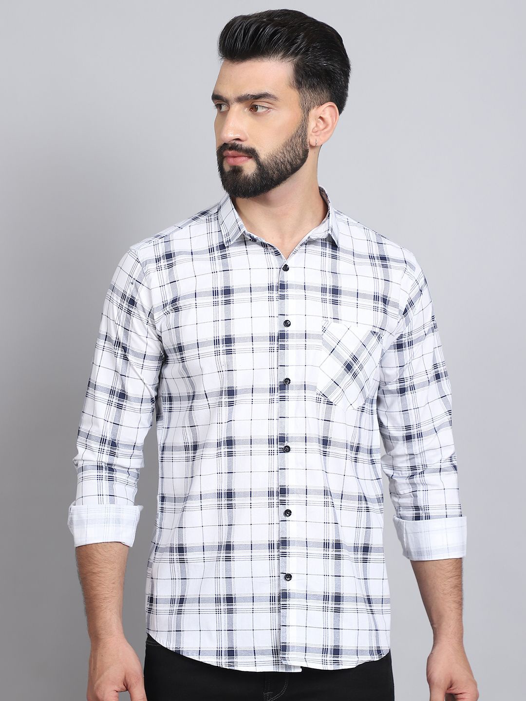 

Tanip Men Sheer Checked Casual Shirt, White