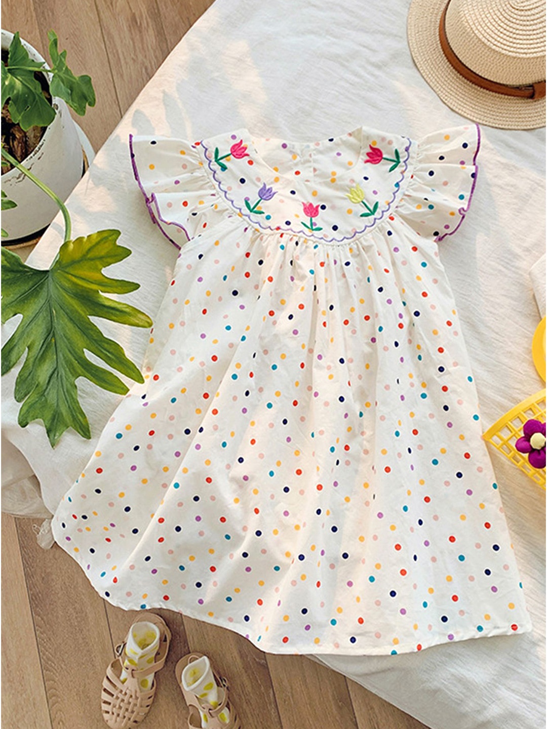 

LULU & SKY Girls Polka Dots Printed A-Line Dress, White