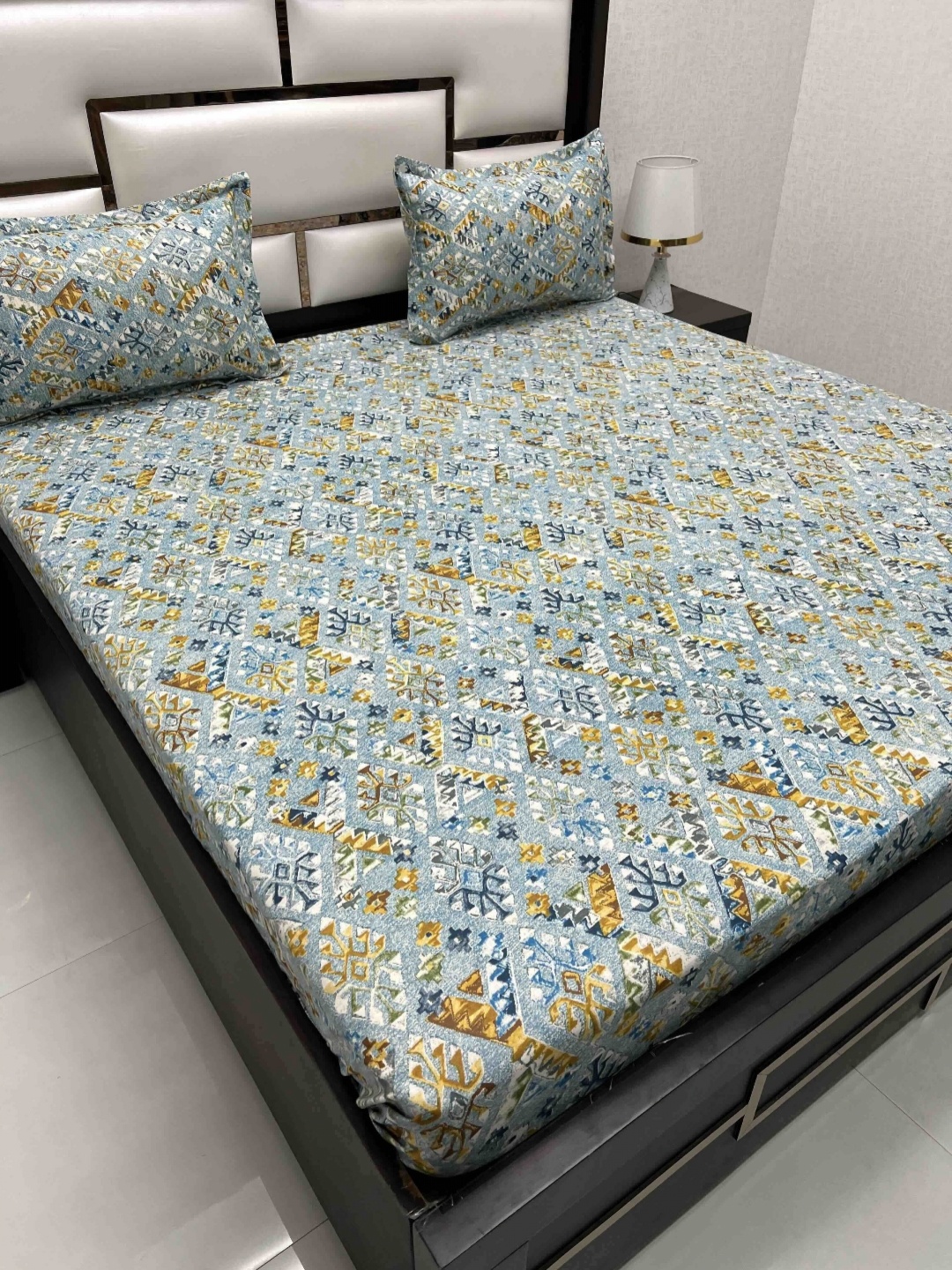 

Pure Decor Cotton Queen Size Double Bedsheet With 2 Pillow Covers 2.28m X 2.54m, Blue