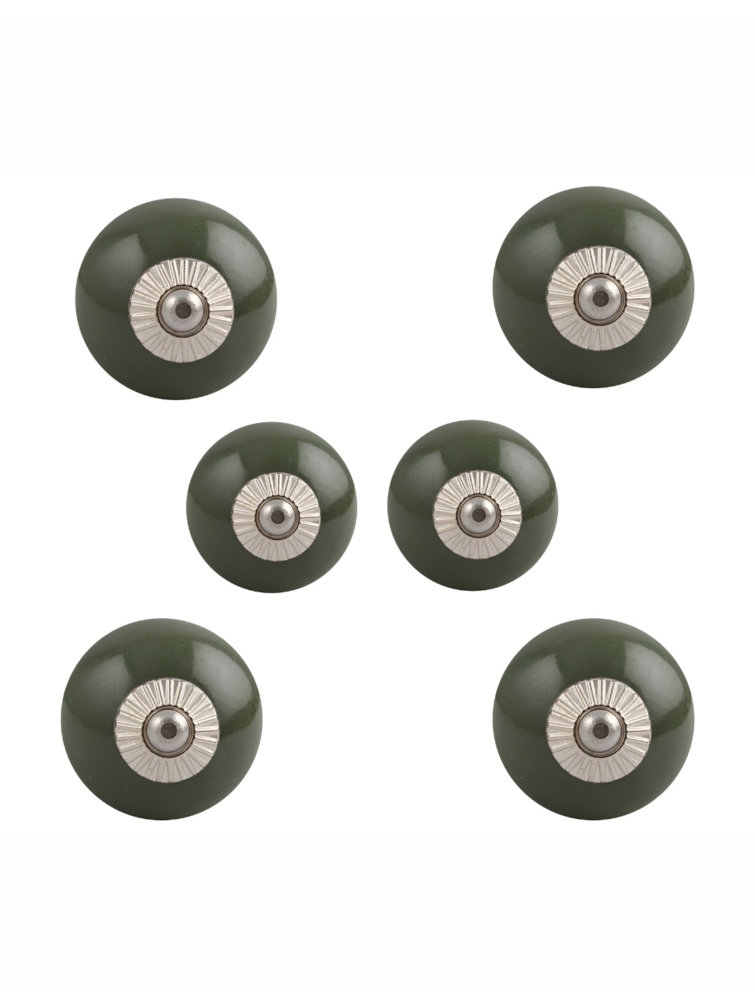 

Indianshelf Olive Green & Silver-Toned 6 Pieces Textured Ceramic Knobs
