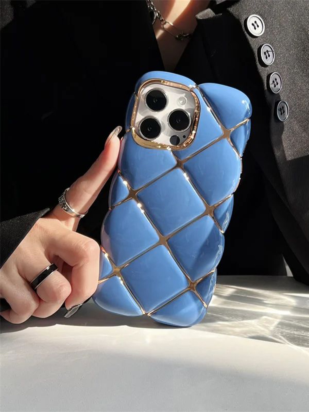 

Luxury Kase Solid Printed iPhone 15 Pro Back Case Mobile Accessories, Blue