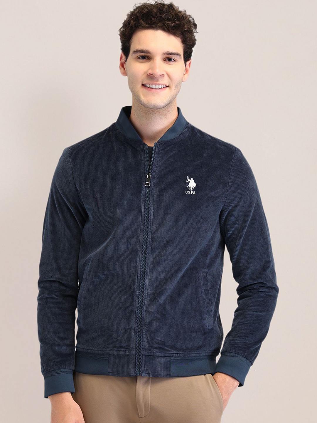 

U.S. Polo Assn. Men Brand Logo Bomber Jacket, Blue