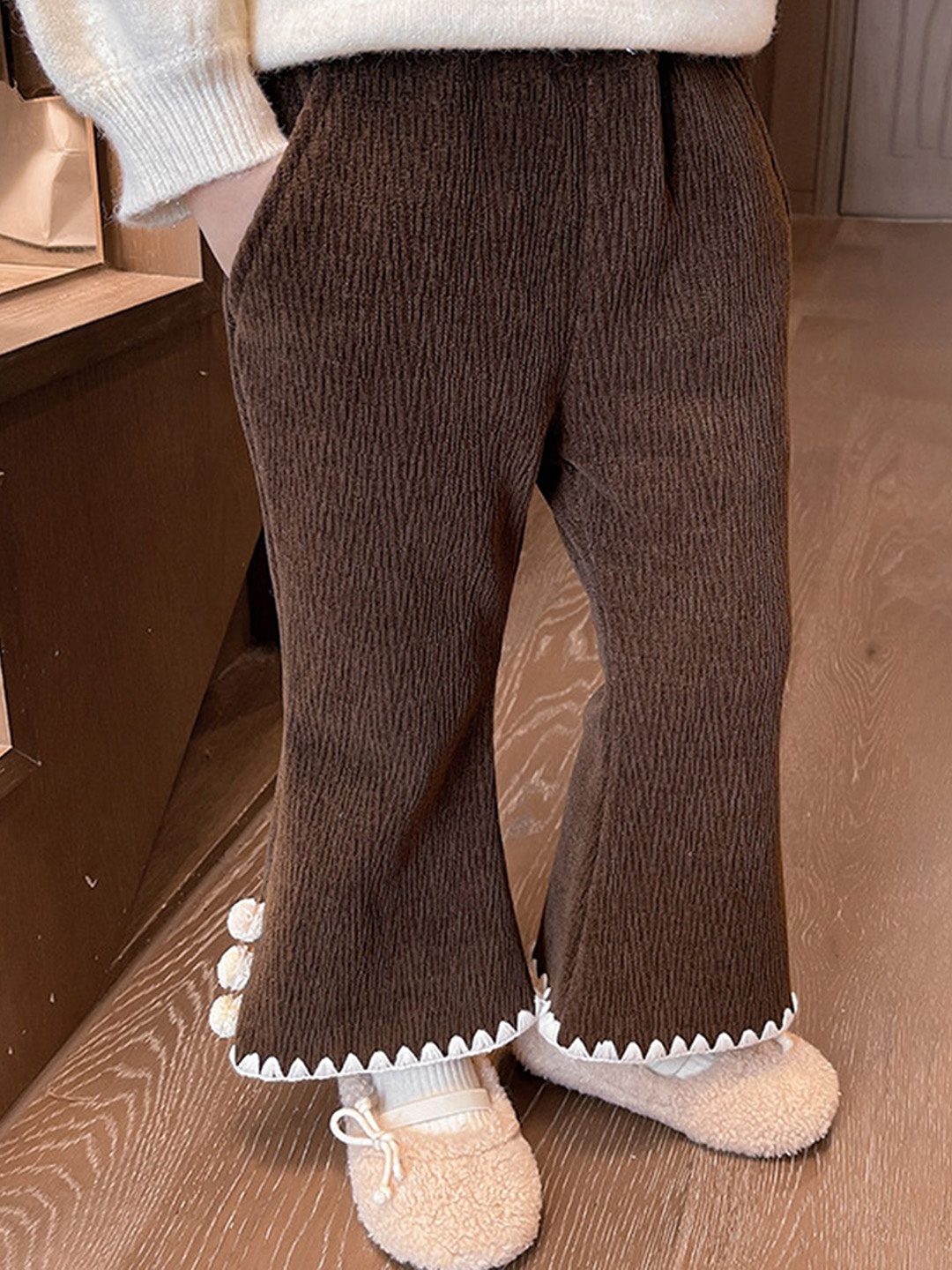 

LULU & SKY Girls Flared High-Rise Trousers, Brown