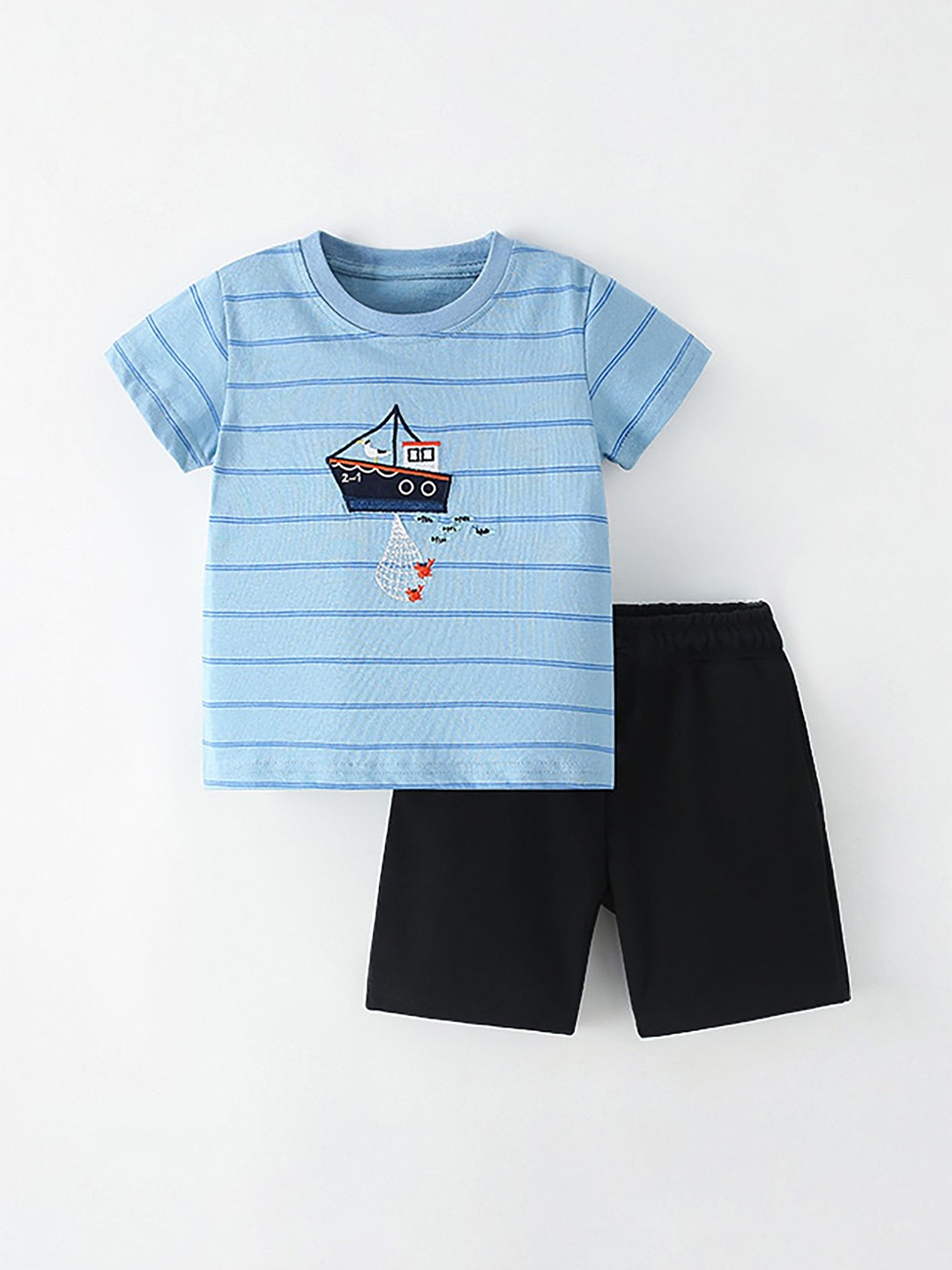 

LULU & SKY Boys Printed T-shirt with Shorts, Blue