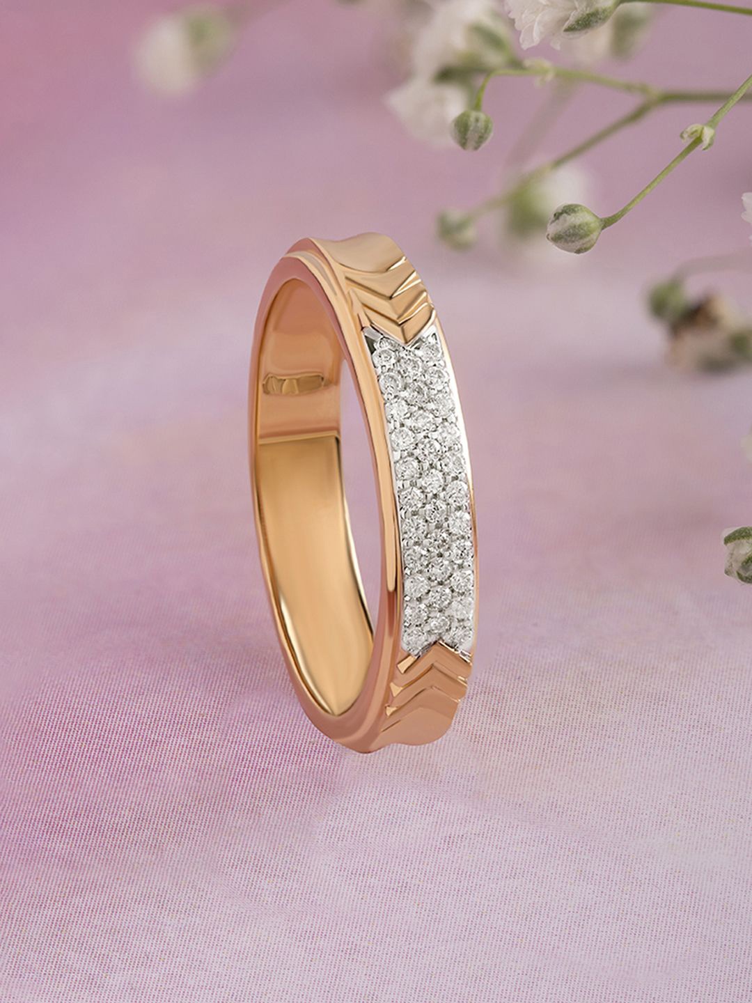 

Mia by Tanishq Men 14 KT Gold Bold Chevrons Diamond-Studded Finger Ring - 2.91 g