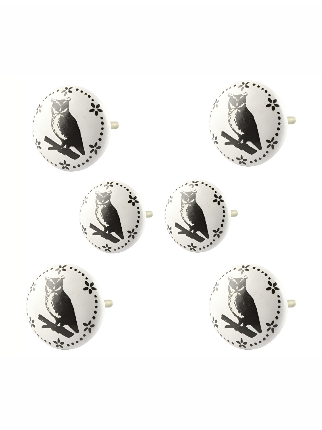 

Indianshelf White & Black 6 Pieces Owl Printed Ceramic Knobs