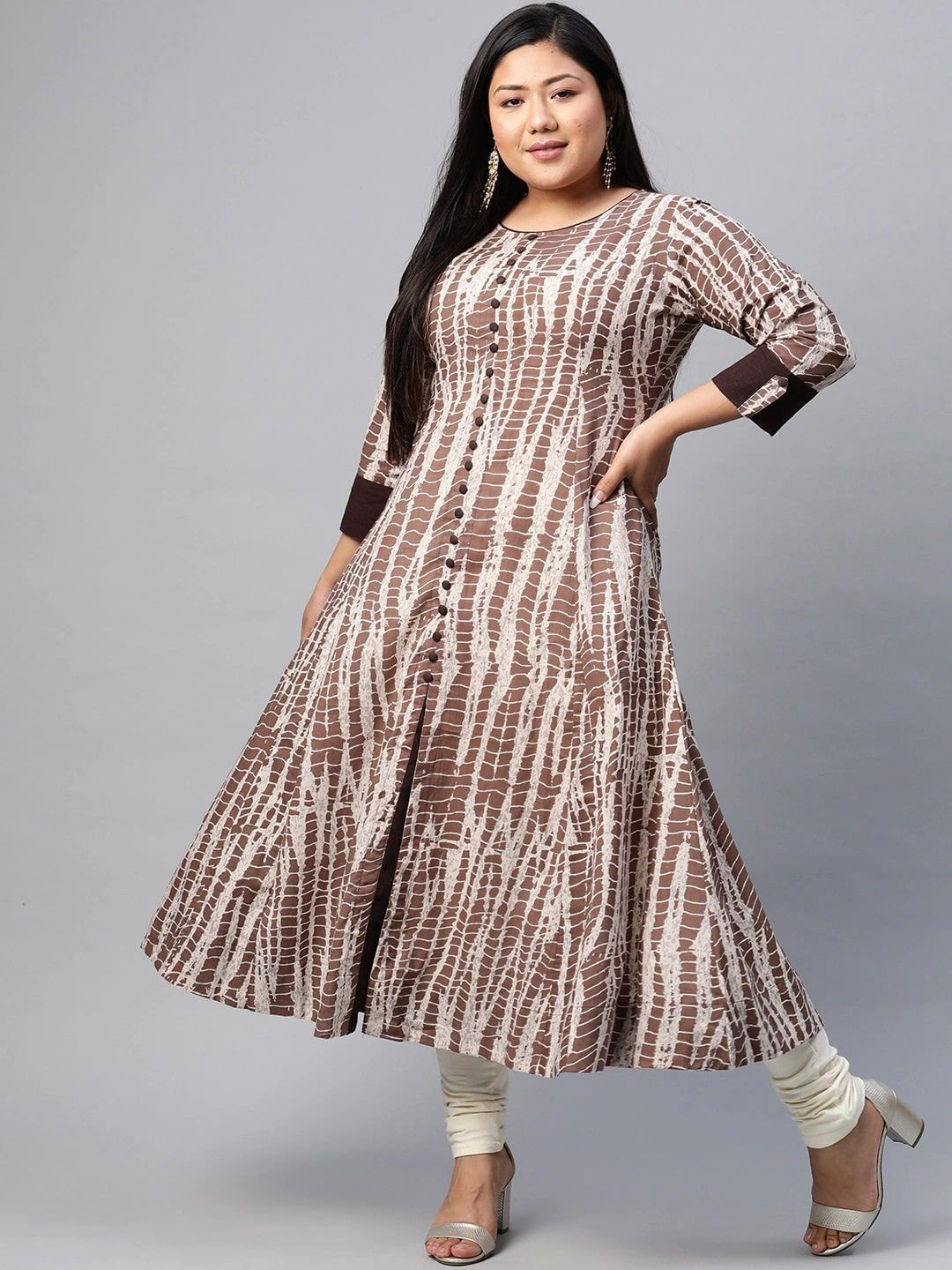 

KALINI Women Printed Anarkali Kurta, Brown