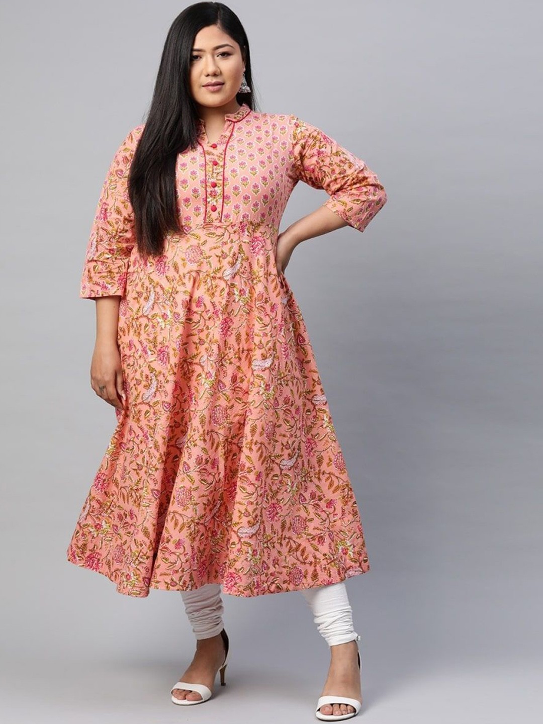 

KALINI Women Floral Printed Anarkali Kurta, Pink
