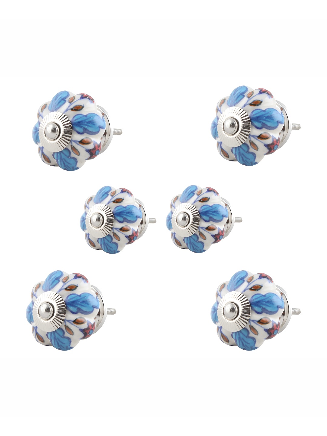 

Indianshelf 6-Pcs Blue & White Printed Ceramic Knobs