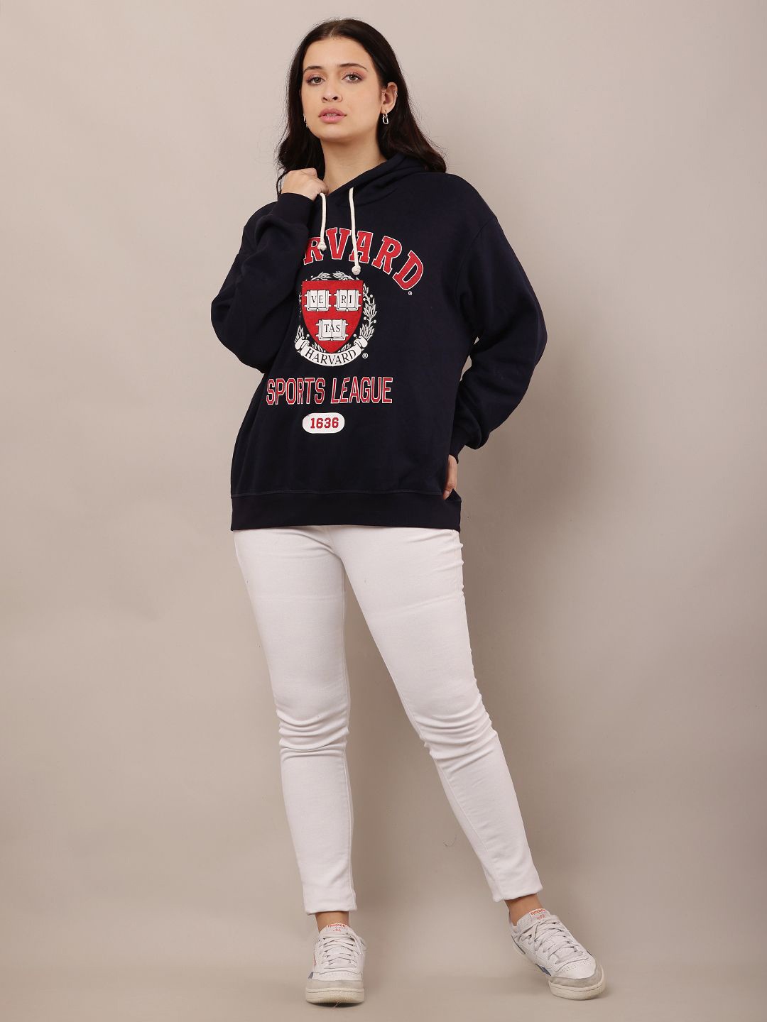 

NoBarr Women Typography Hooded Cotton Sweatshirt, Blue
