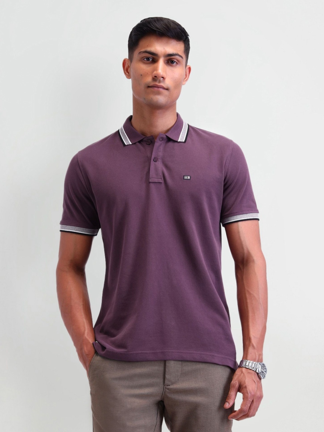 

Arrow Sport Men Brand Logo Polo Collar T-shirt, Purple