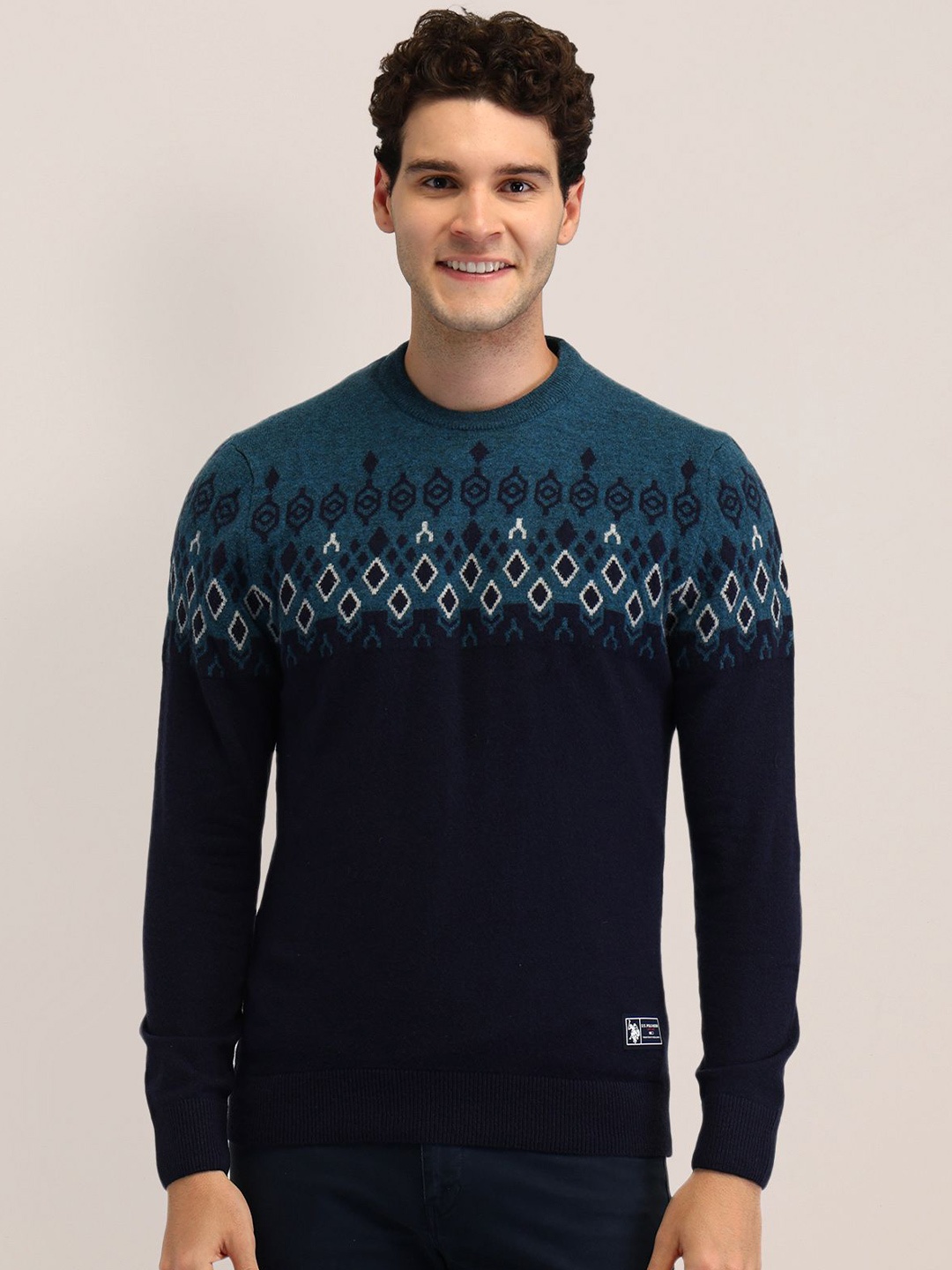 

U.S. Polo Assn. Men Printed Woollen Pullover, Blue