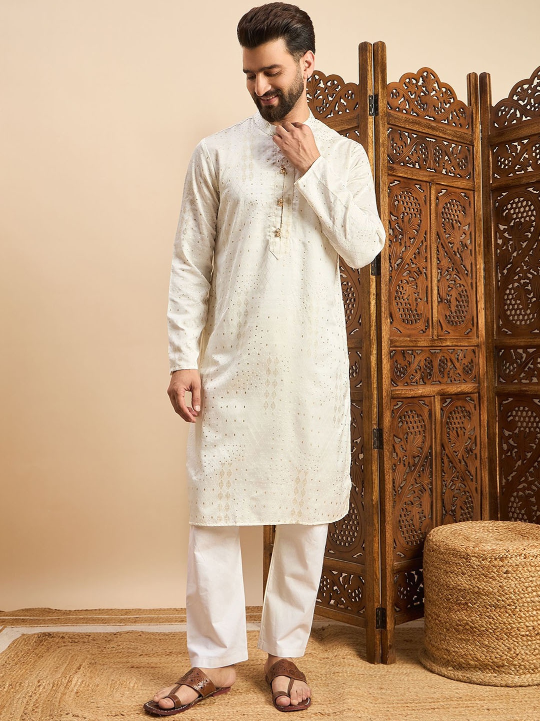 

House of Pataudi Printed Straight Kurta, White