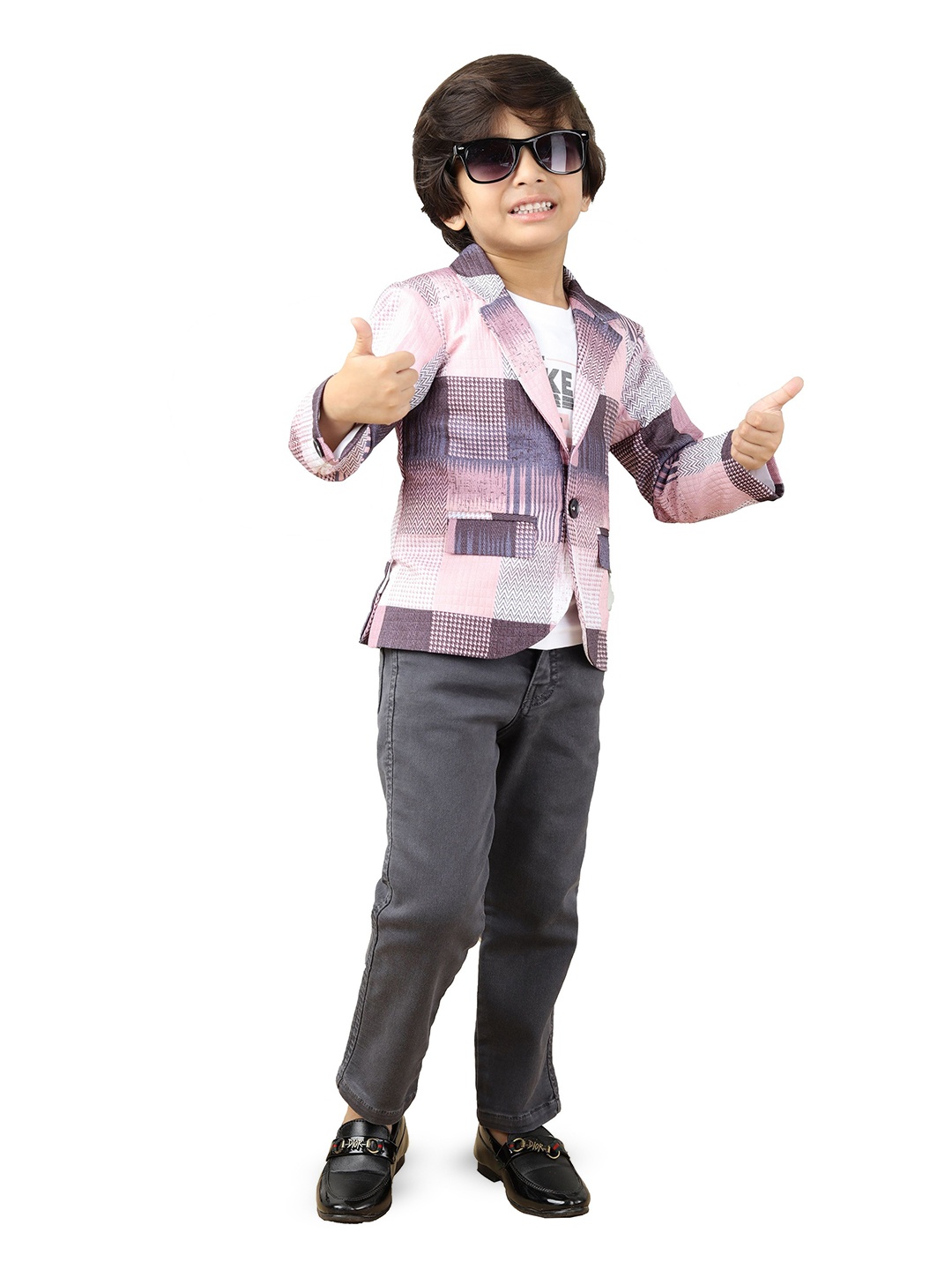 

BAESD Boys Checked Notched Lapel Collar Blazer with Trouser & T-Shirt 3-Piece Suit, Pink