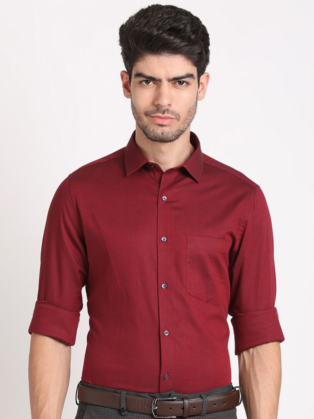

Turtle Men Standard Slim Fit Opaque Formal Shirt, Red