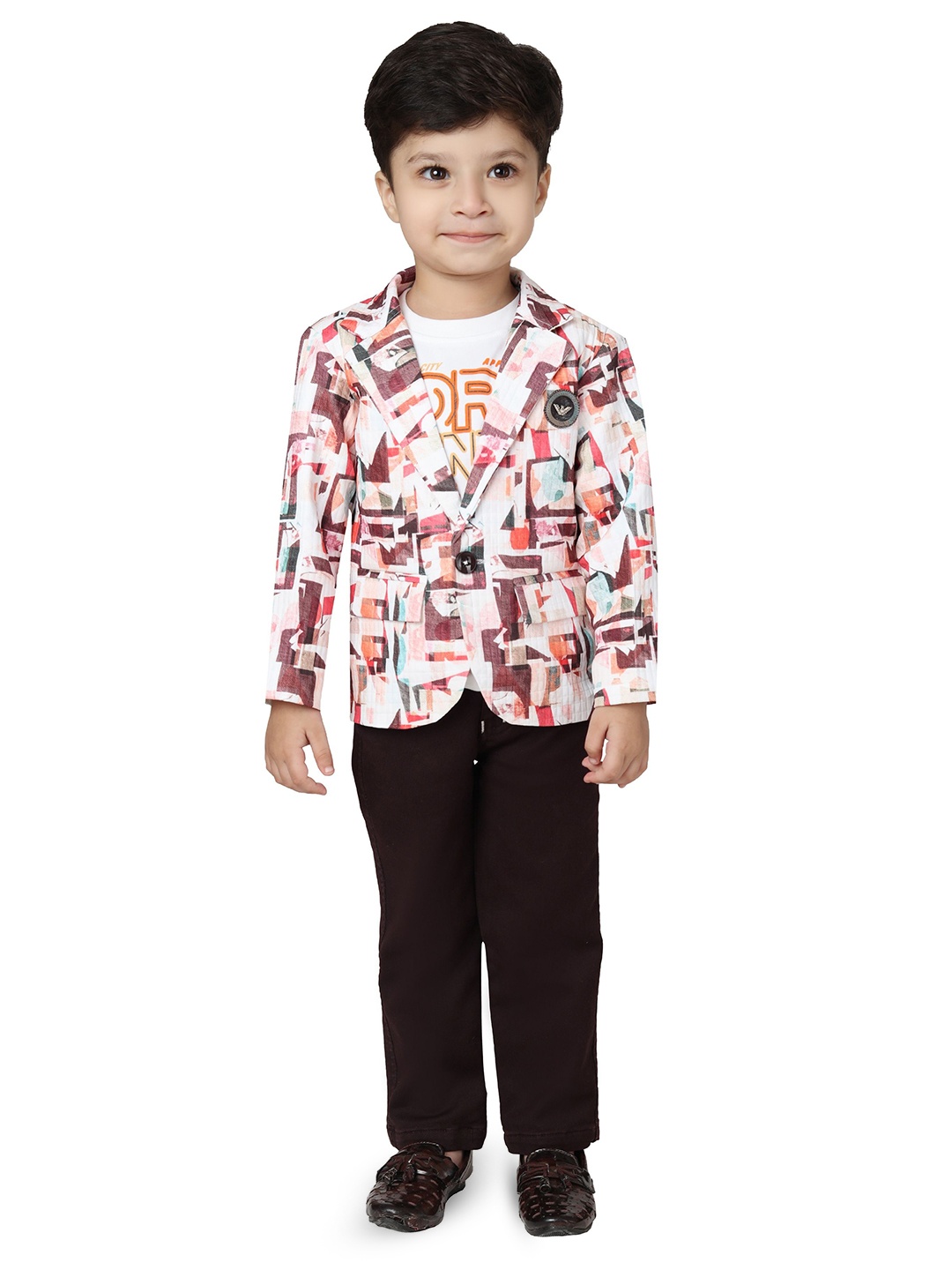 

BAESD Boys Printed Notched Lapel Collar Blazer with Trouser & T-Shirt 3-Piece Suit, Maroon