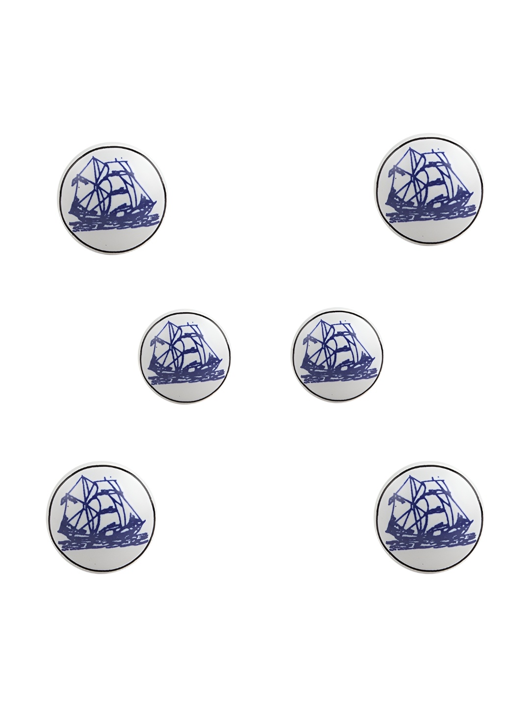 

Indianshelf Blue & White 6 Pieces Boat Printed Ceramic Knobs