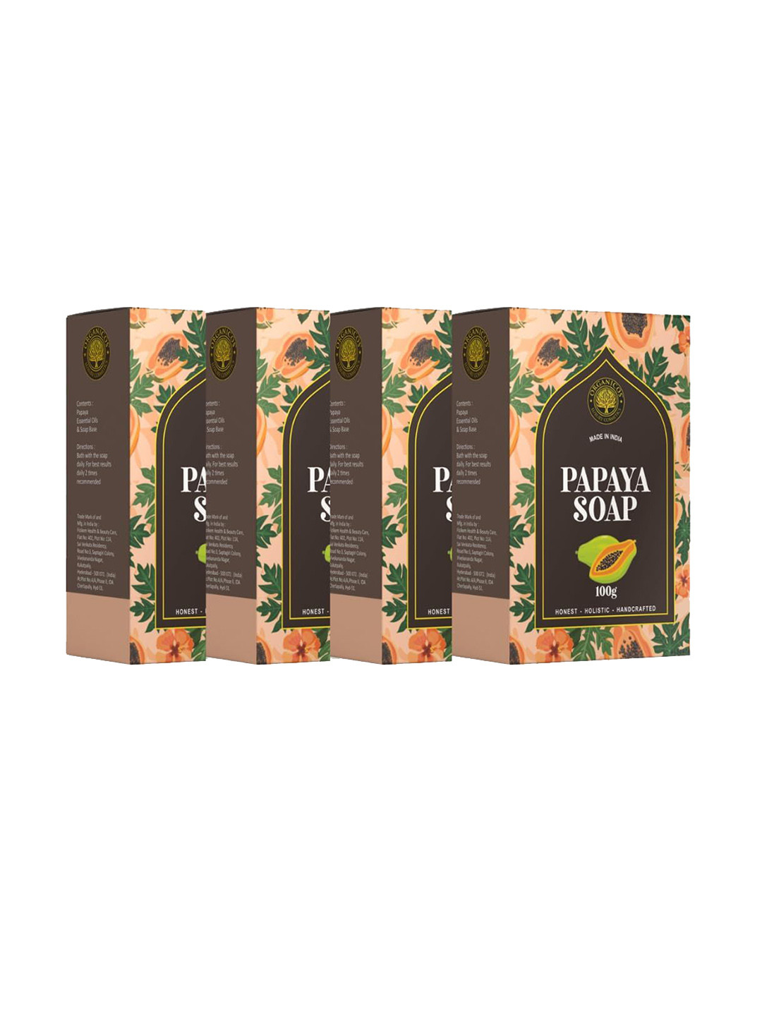 

ORGANICOS Set Of 4 Papaya Soap- 100 g Each, White