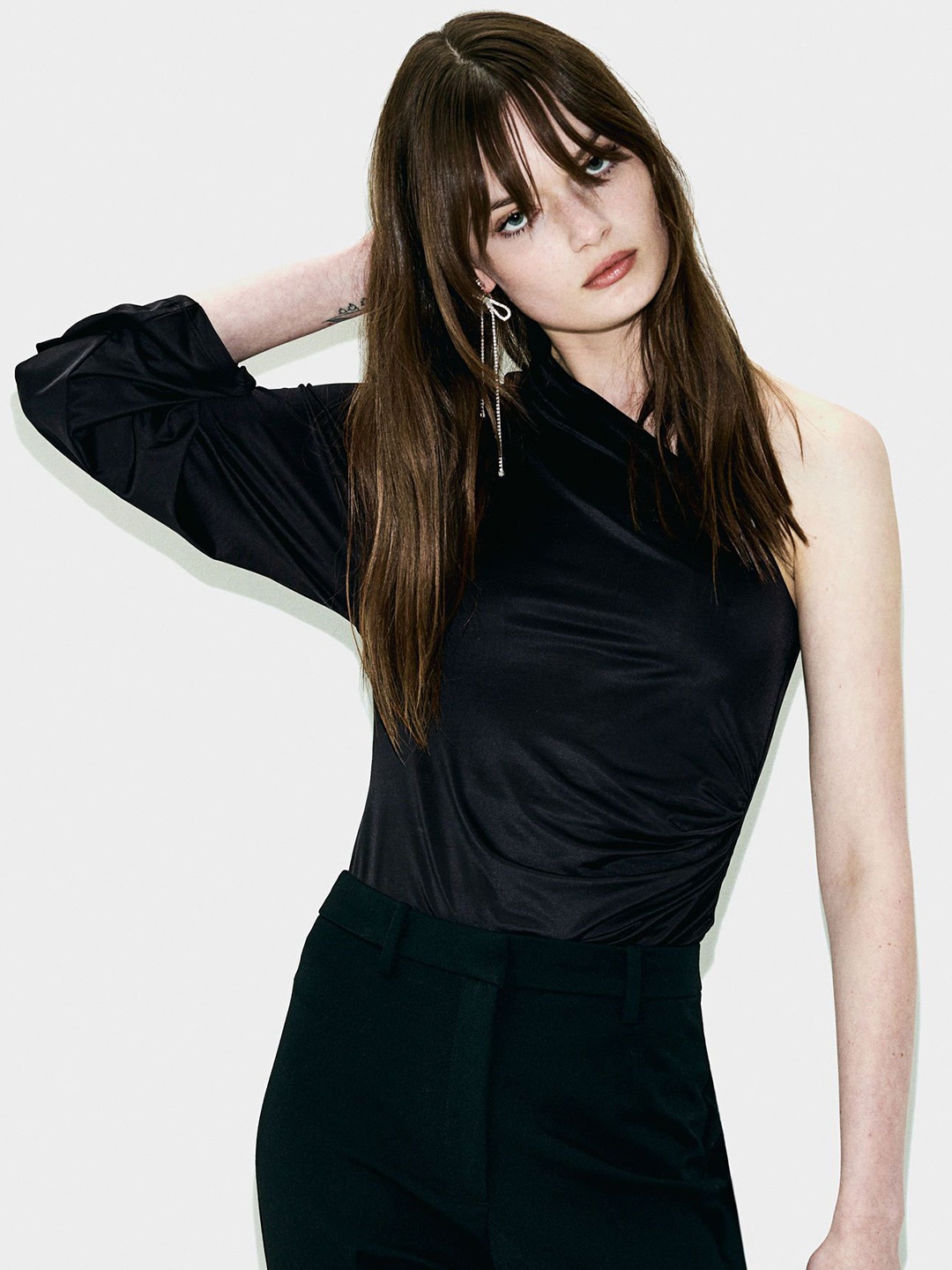 

H&M Women Draped One-shoulder Top, Black