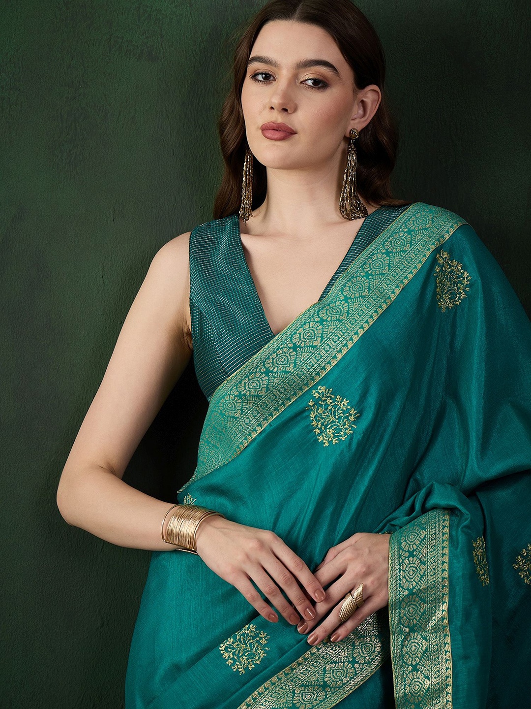 

Sangria Embroidered Mysore Silk Saree, Green