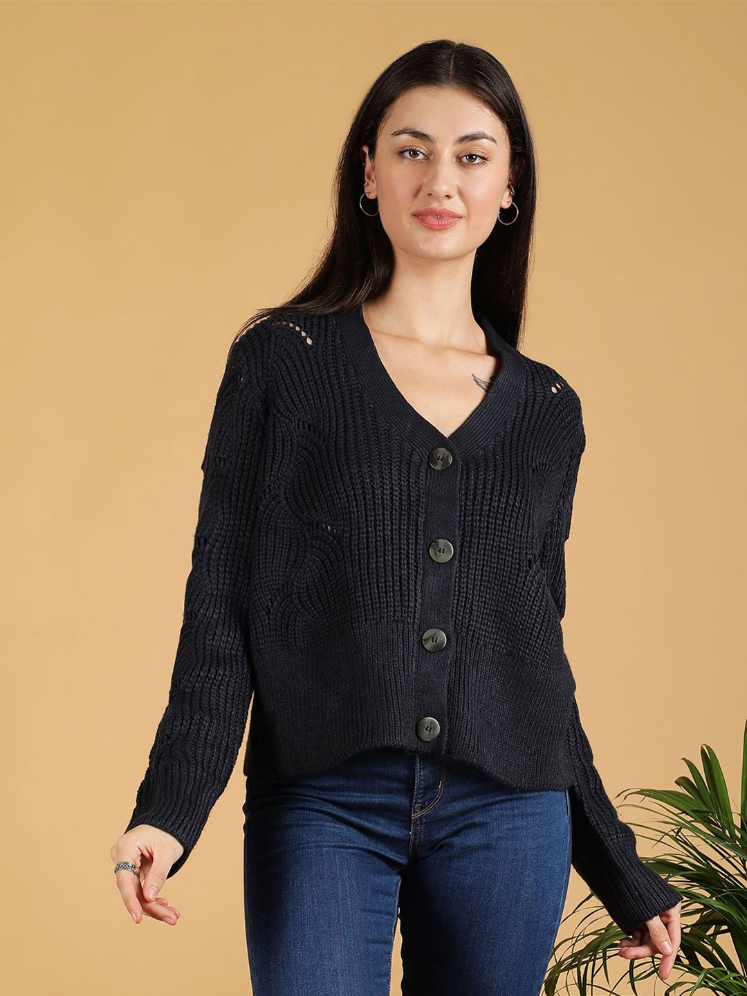 

Kotty Women Cable Knit Cardigan, Black
