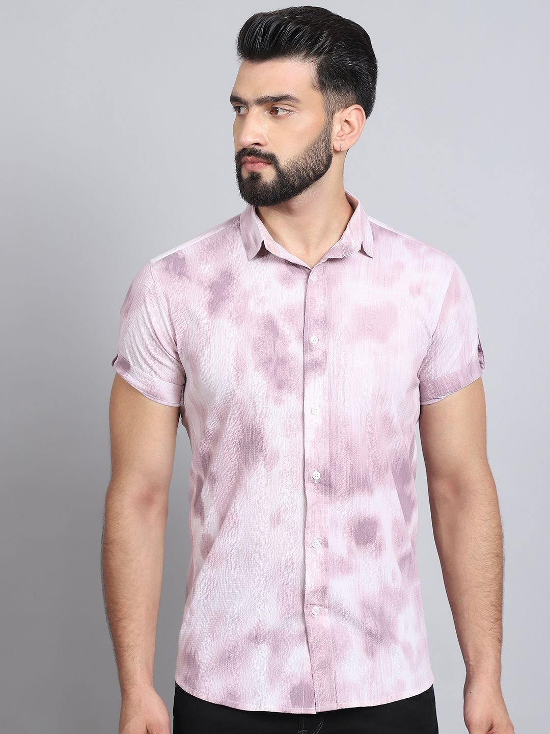 

Tanip Men Floral Sheer Printed Casual Shirt, Pink