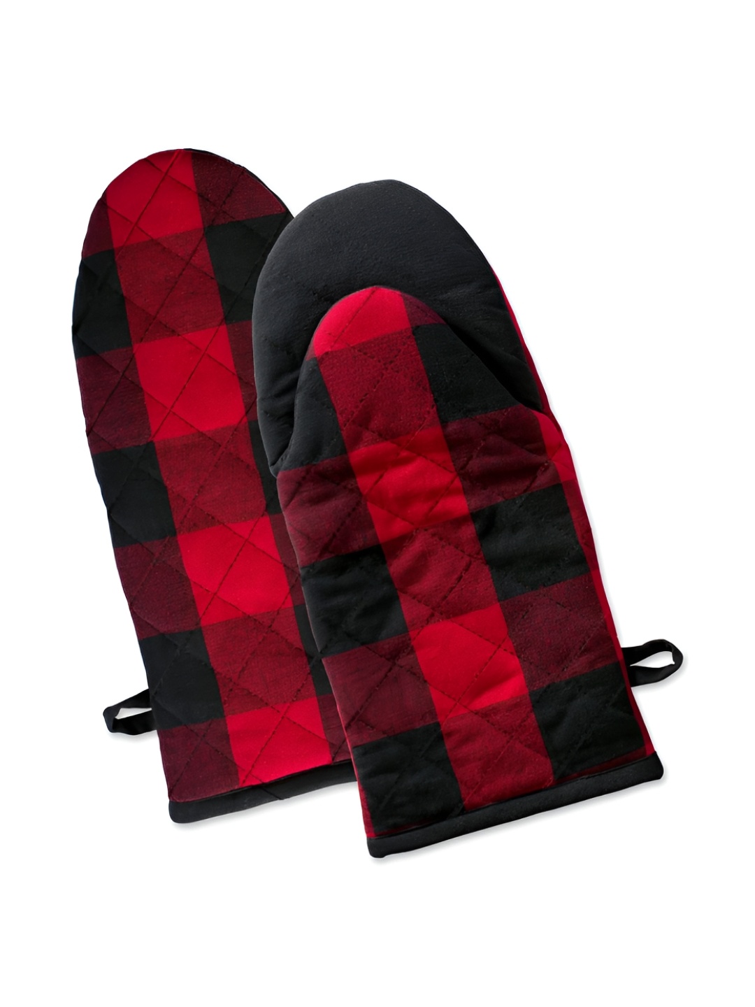 

Lushomes Set Of 2 Red & Black Checked Cotton Oven Gloves