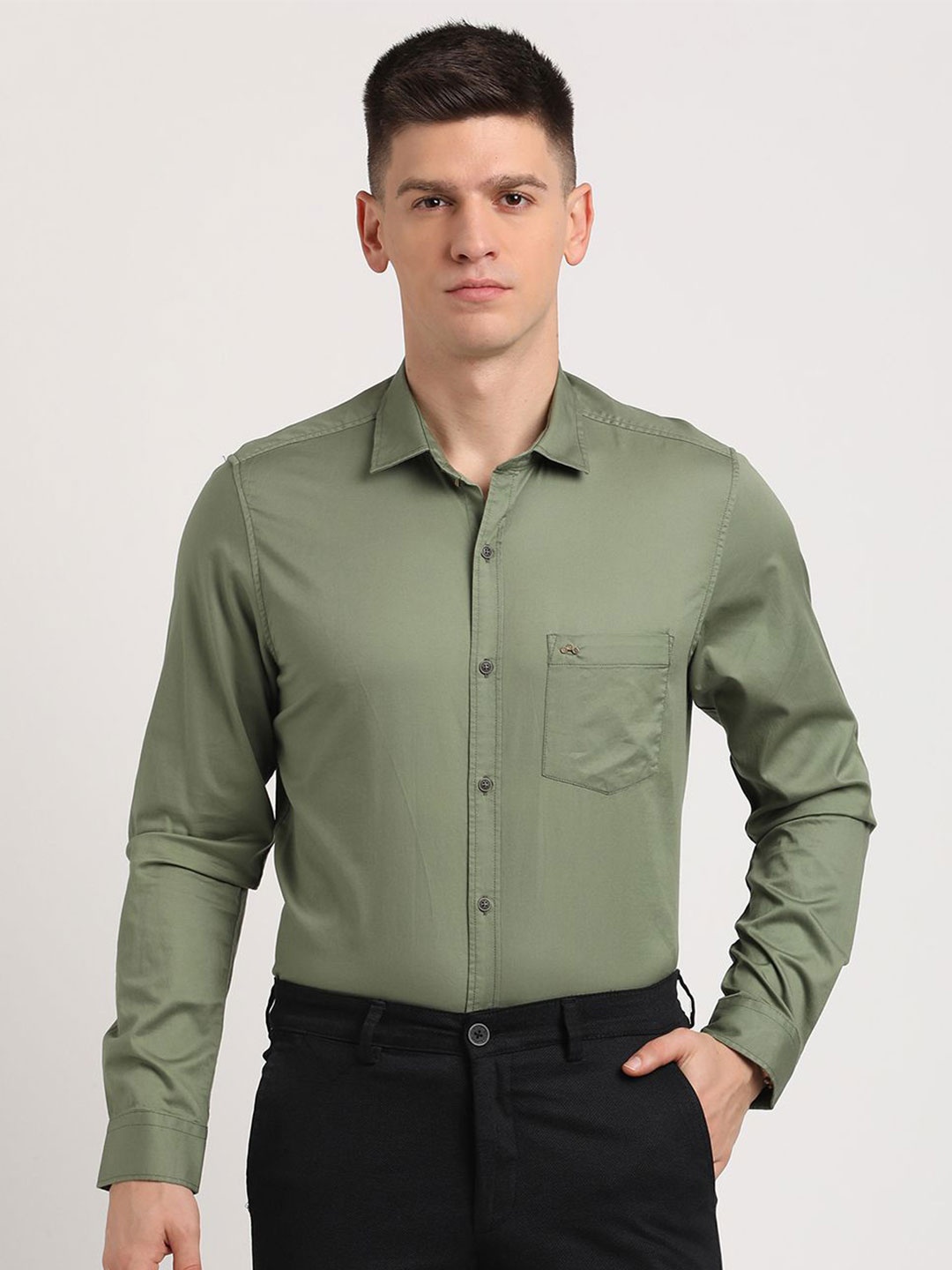 

Turtle Men Relaxed Slim Fit Opaque Casual Shirt, Olive