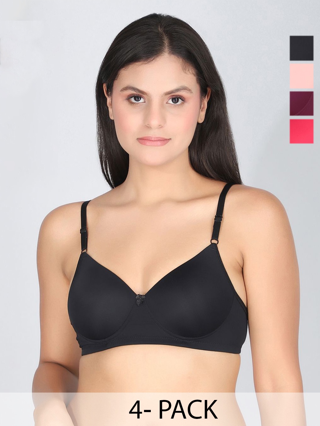 

StyFun Women Pack of 4 Full Coverage Lightly Padded Everyday Bra, Black