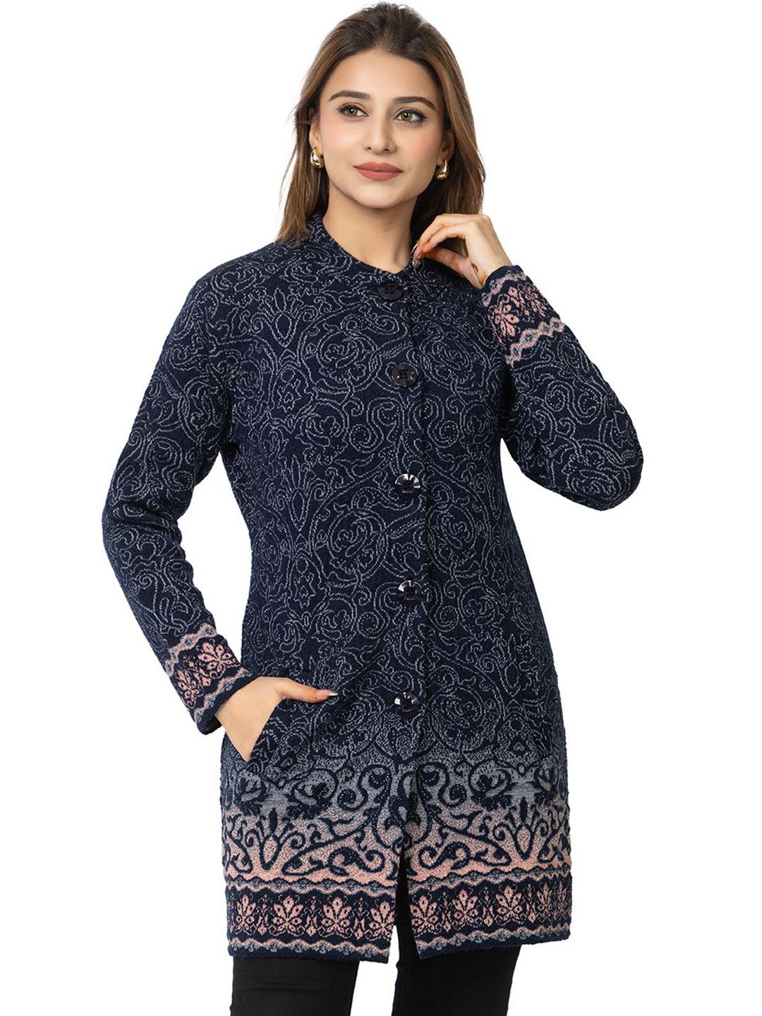 

TWENTY ME Women Printed Cardigan, Navy blue