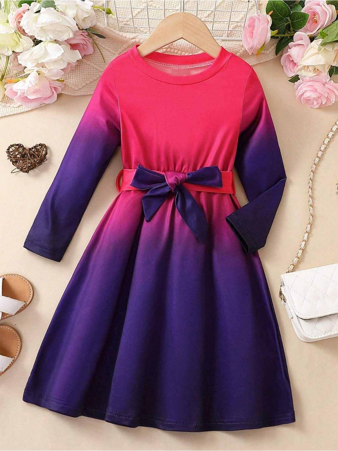 

Miss & Chief Girls Tie & Dye Fit & Flare Dress With Belt, Pink