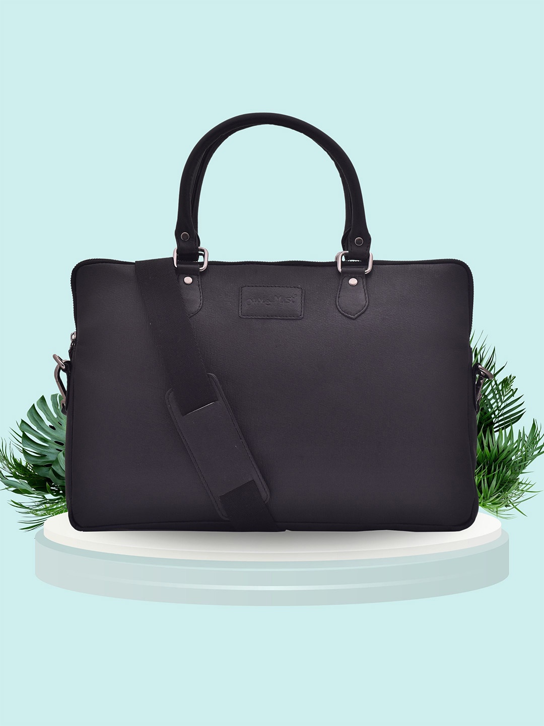 

OLIVE MIST Unisex Textured Leather Laptop Bag, Black