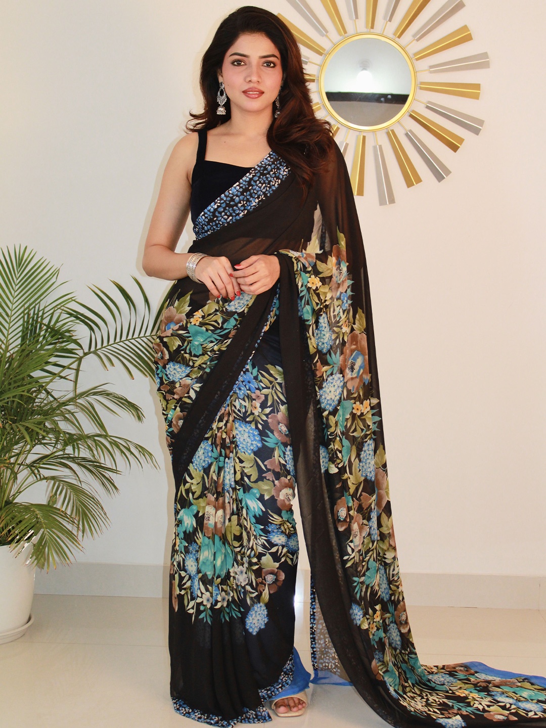 

Sanwariya Silk Floral Pure Georgette Designer Bagh Saree, Blue