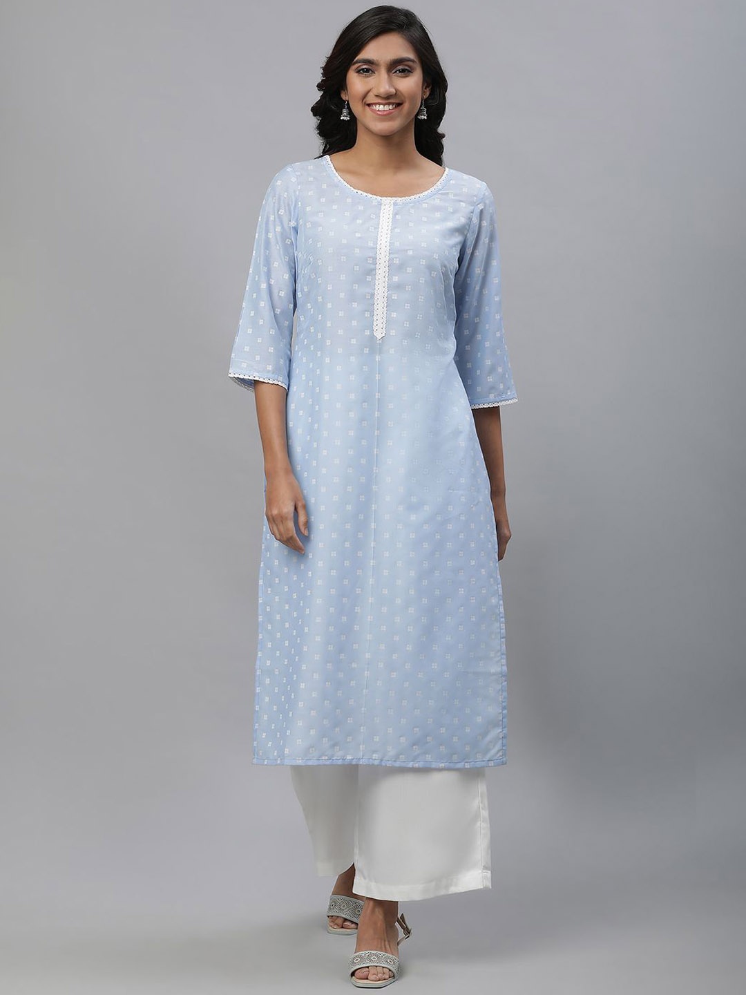 

AURELIA Women Printed Gotta Patti Kurta, Blue