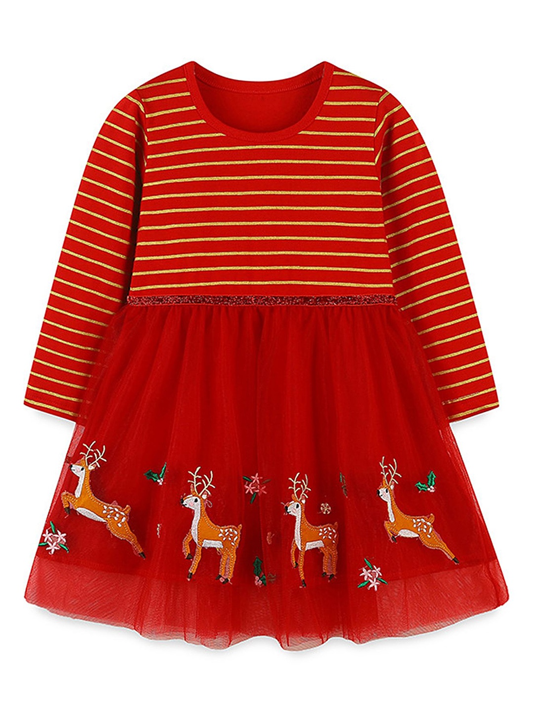 

LULU & SKY Girls Striped Gathered Cotton Fit & Flare Dress, Red