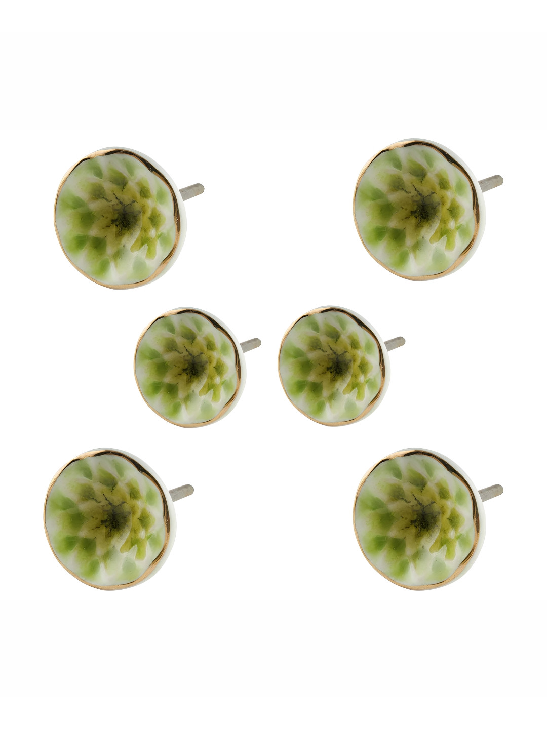 

Indianshelf 6-Pcs Lime Green Floral Printed Ceramic Knobs