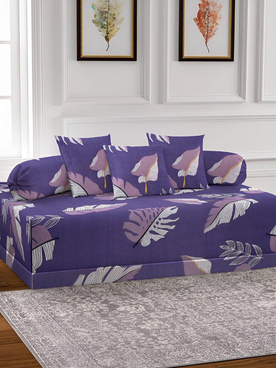 

Arrabi 6-Pcs Violet & White Printed Diwan Set