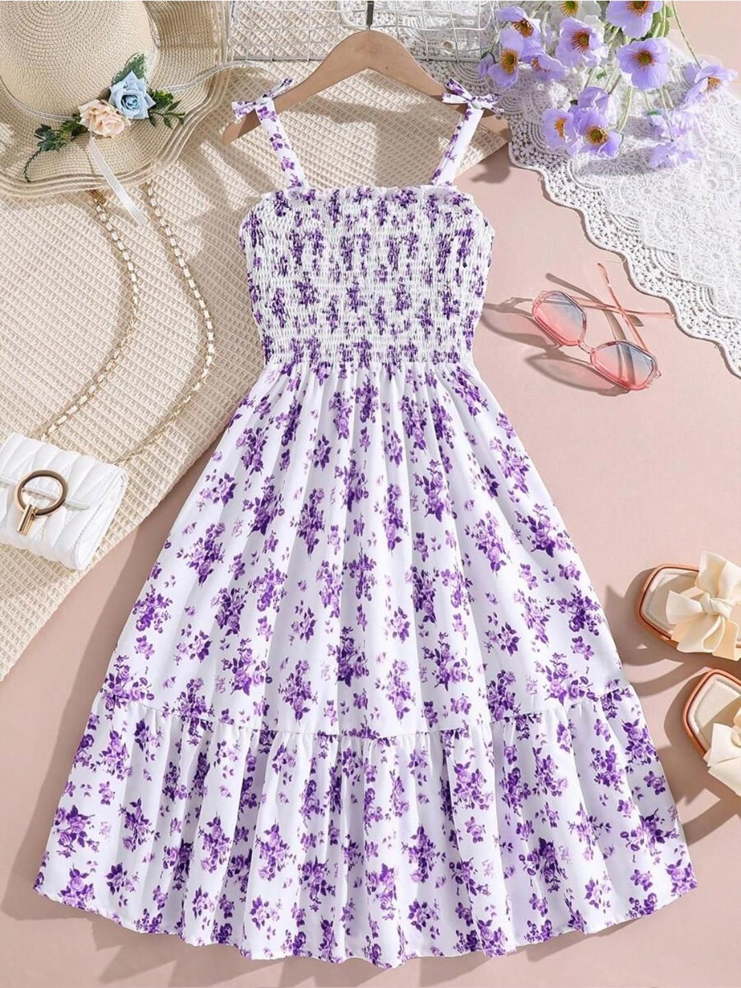 

Miss & Chief Girls Floral Printed Fit & Flare Maxi Dress, White