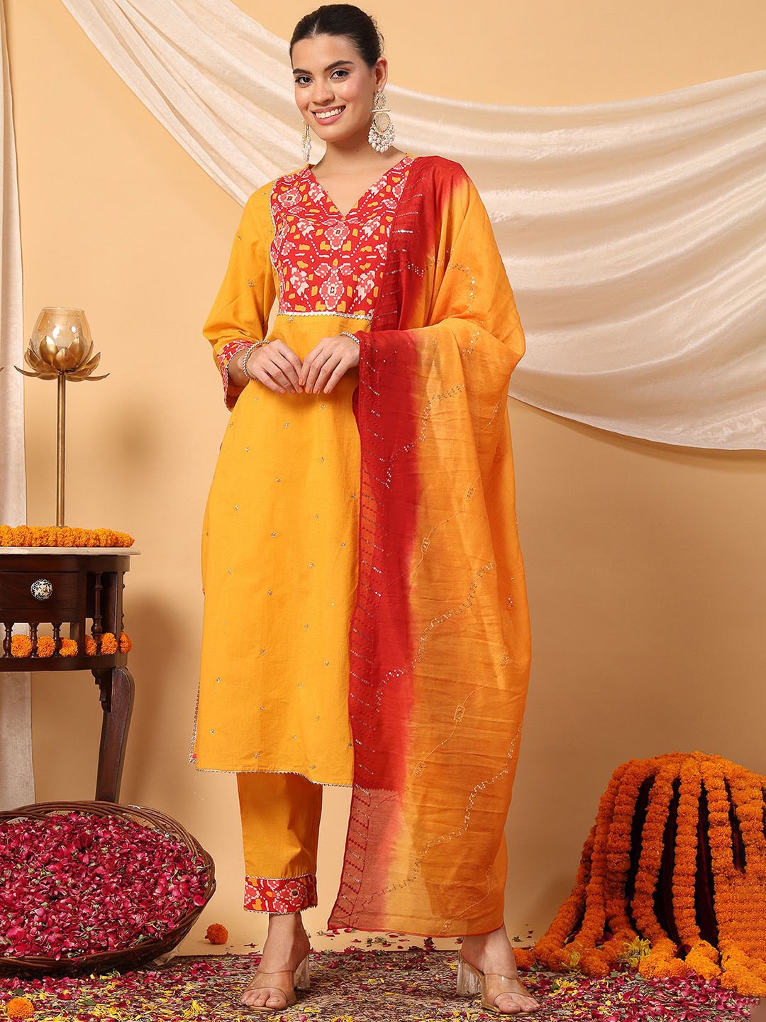 

House Of Zelena Women Cotton Maternity Kurta Set with Zip & Dupatta, Mustard