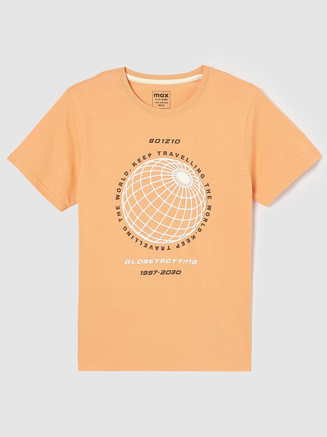 

max Boys Graphic Printed Round Neck Cotton T-shirt, Orange