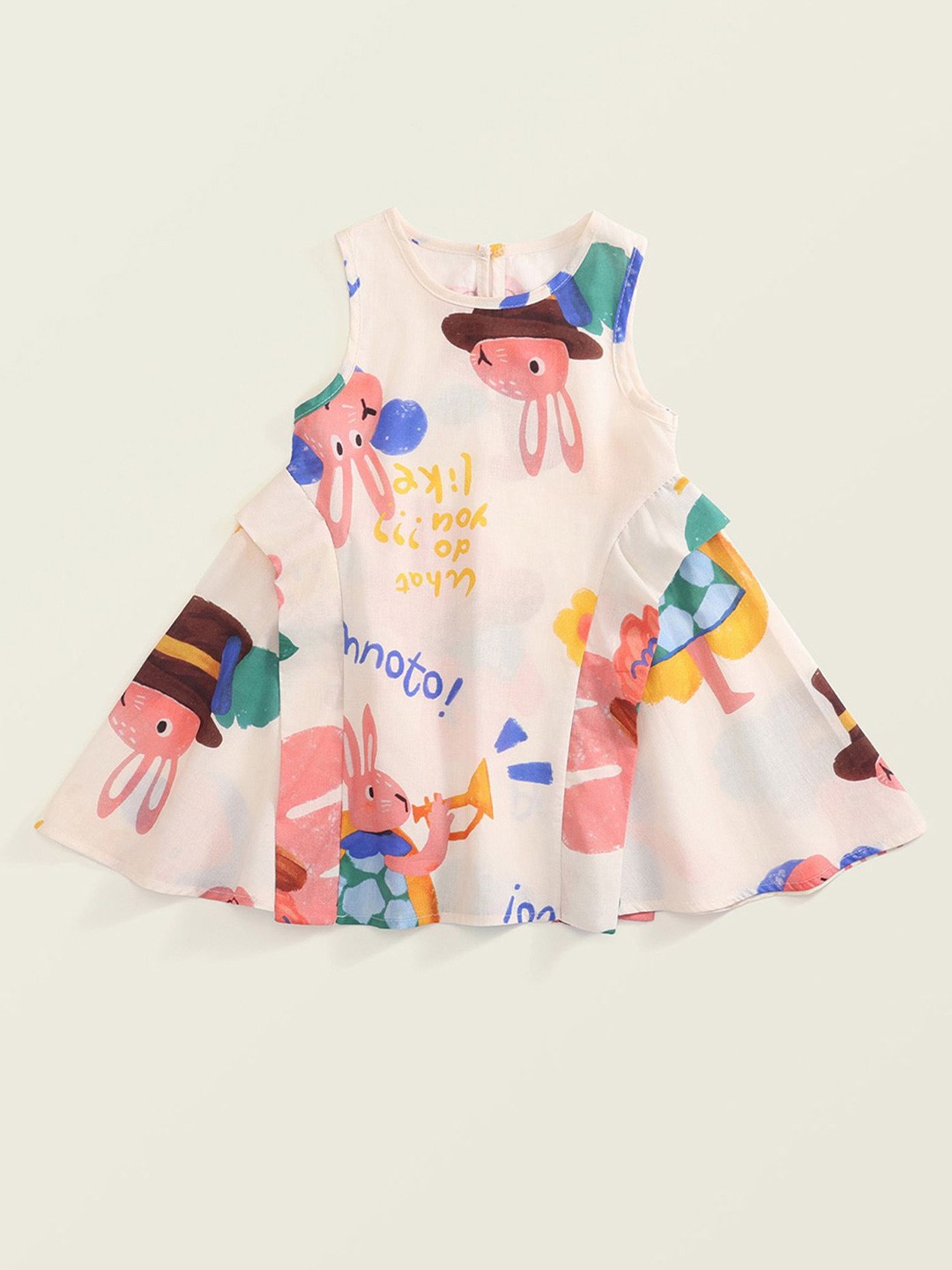 

LULU & SKY Gils Cotton Conversational Printed A-Line Dress, Off white