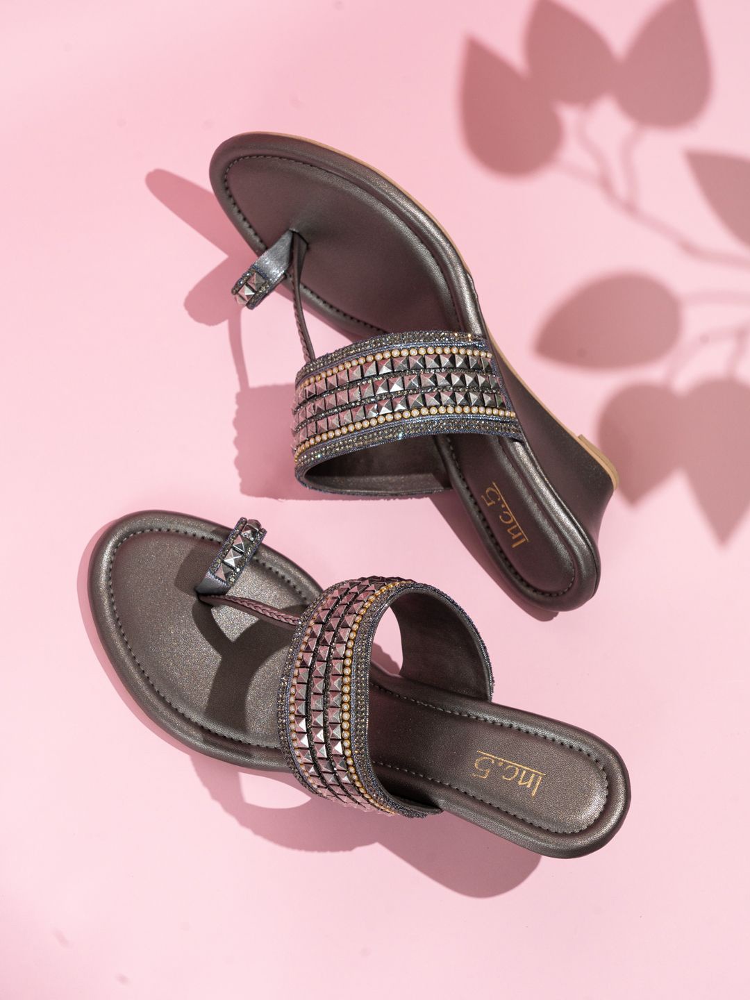 

Inc 5 Women Embellished Ethnic Wedge Sandals, Grey