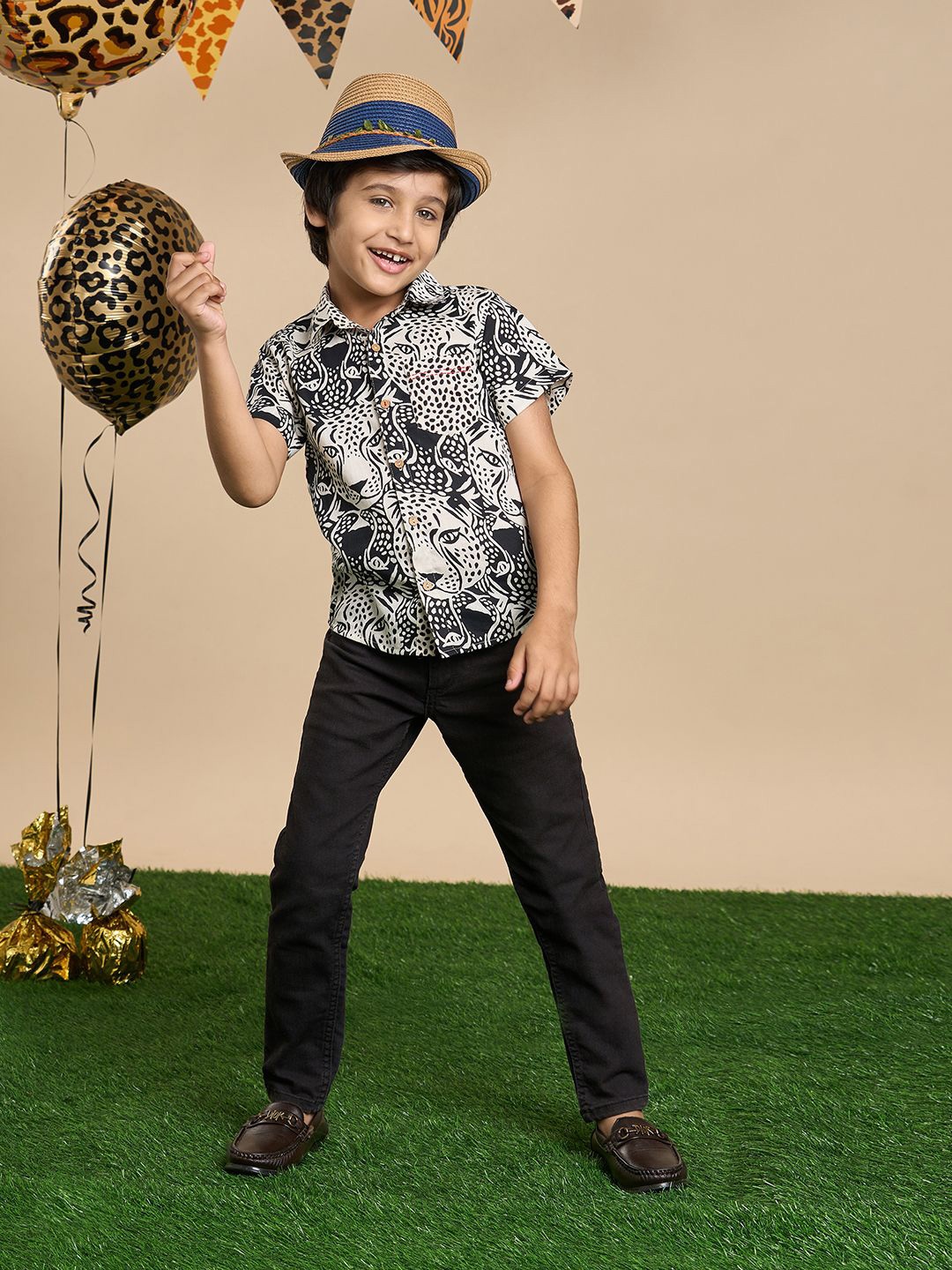 

LIL DRAMA Boys Original Animal Opaque Printed Party Shirt, Black